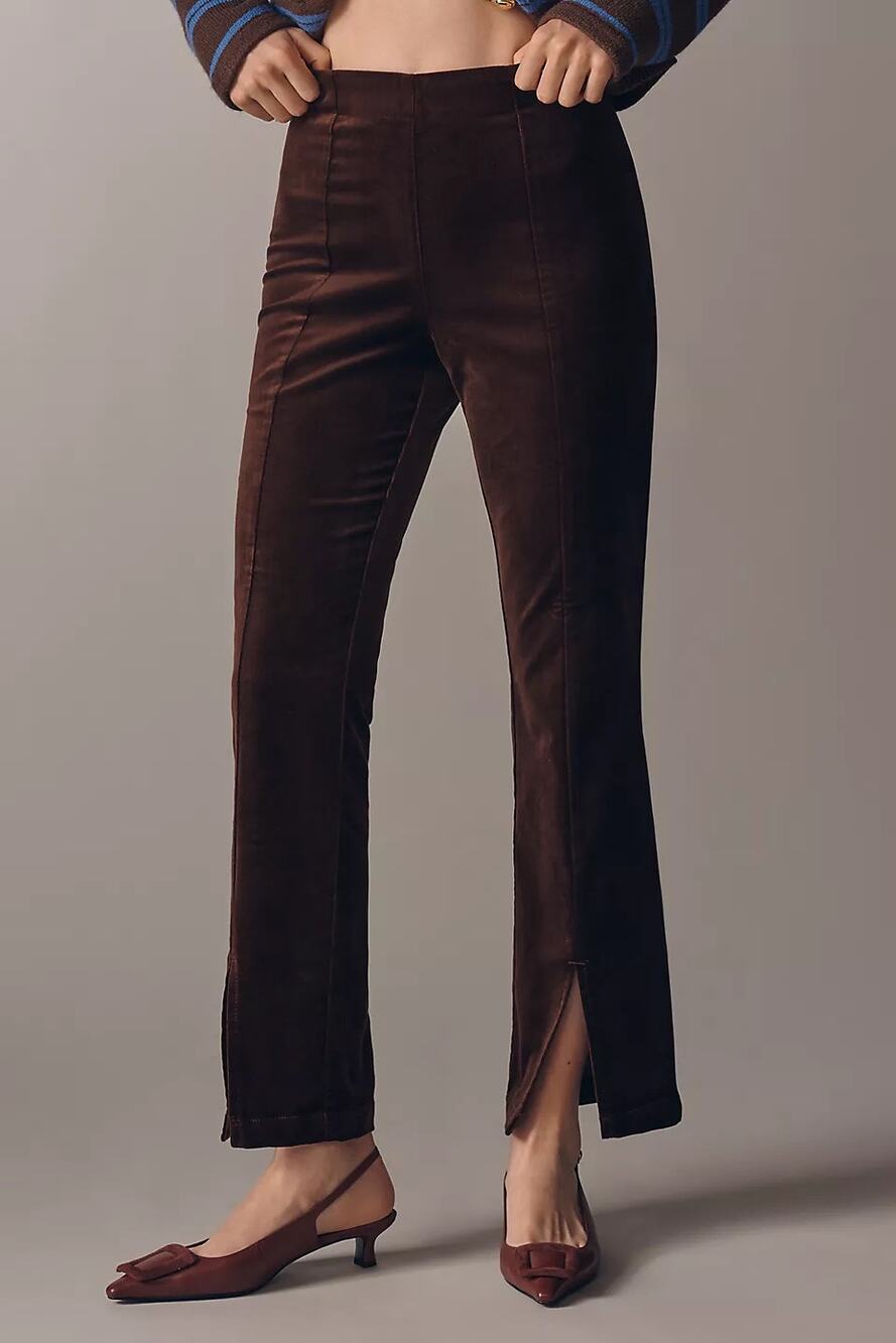 Anthropologie Maeve High-Rise Split-Front Velvet Skinny Pants Brown XL